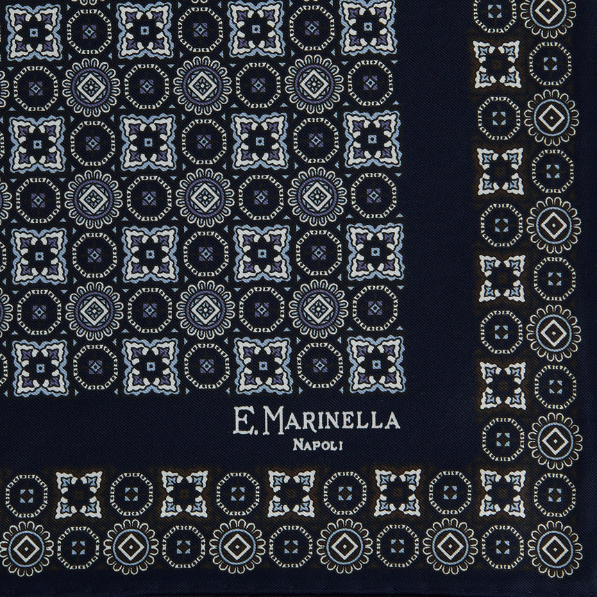 POCHETTE DA TASCHINO IN SETA STAMPATA BLU SCURO