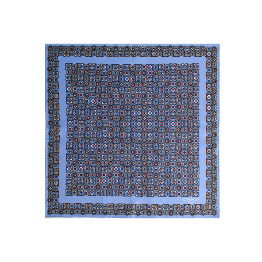 LIGHT BLUE PRINTED SILK POCKET SQUARE