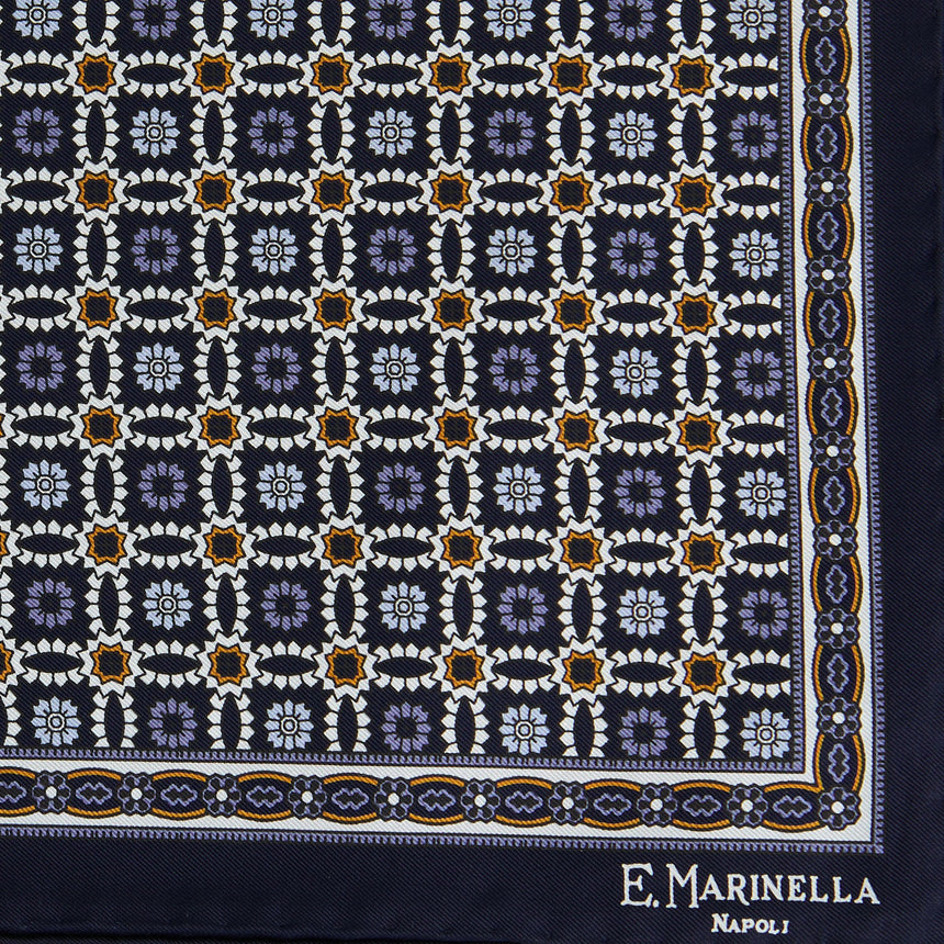 POCHETTE DA TASCHINO IN SETA STAMPATA BLU SCURO