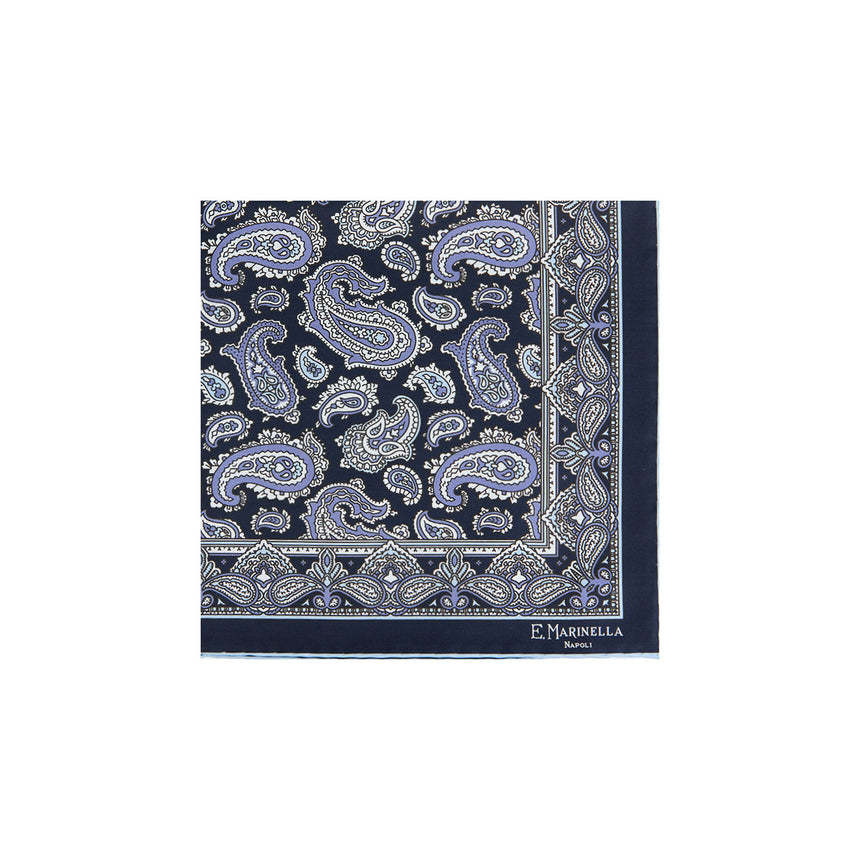 POCHETTE DA TASCHINO IN SETA STAMPATA BLU SCURO