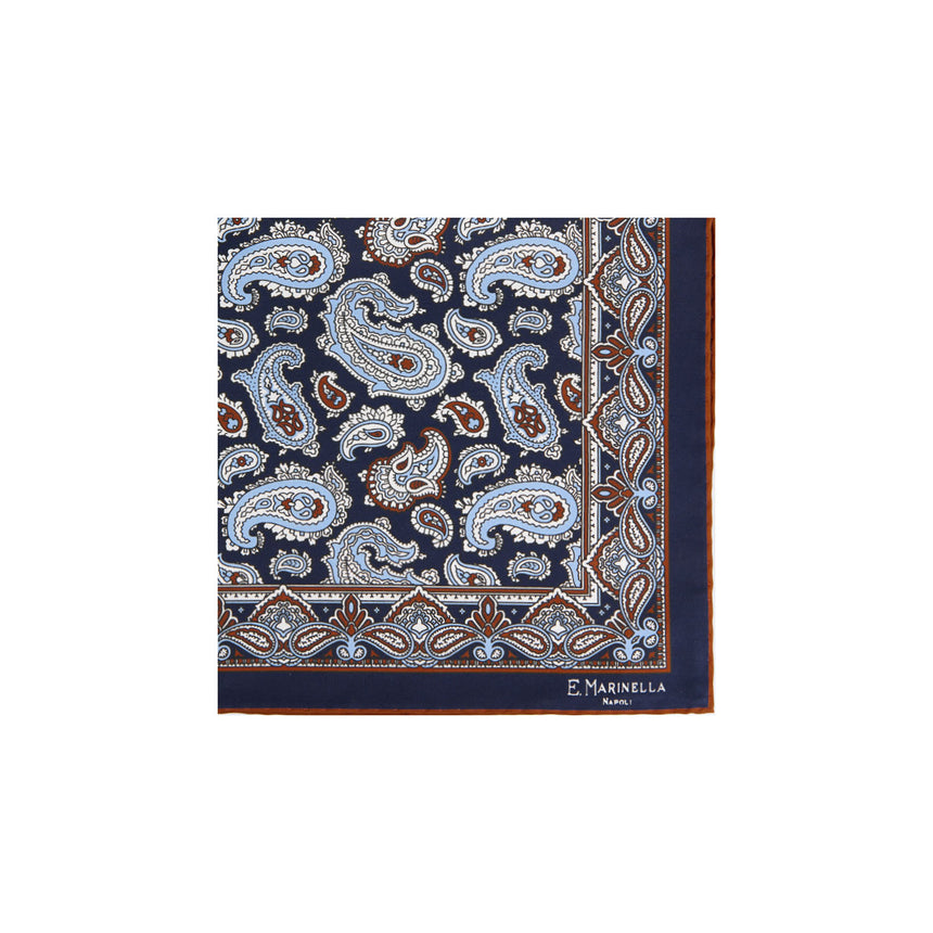 DARK BLUE PRINTED SILK POCKET SQUARE
