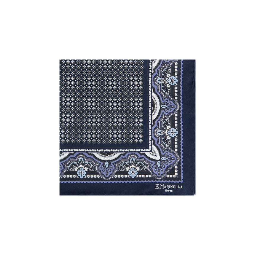 POCHETTE DA TASCHINO IN SETA STAMPATA BLU SCURO