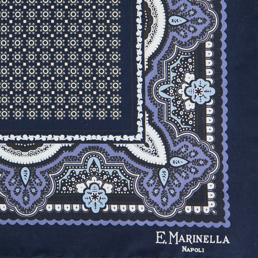 POCHETTE DA TASCHINO IN SETA STAMPATA BLU SCURO