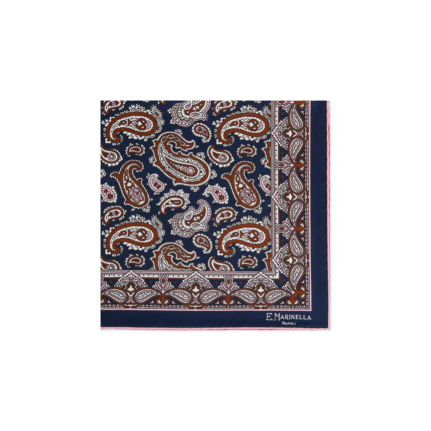DARK BLUE PRINTED SILK POCKET SQUARE