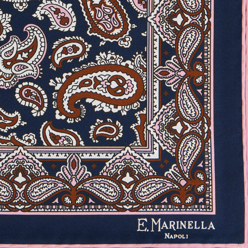 DARK BLUE PRINTED SILK POCKET SQUARE