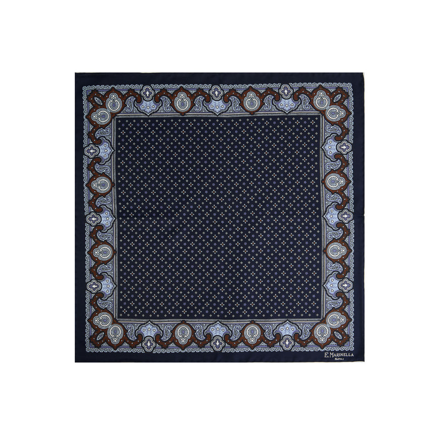 POCHETTE DA TASCHINO IN SETA STAMPATA BLU SCURO