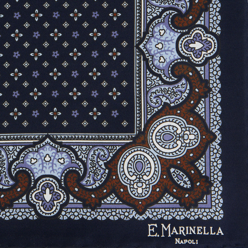 POCHETTE DA TASCHINO IN SETA STAMPATA BLU SCURO