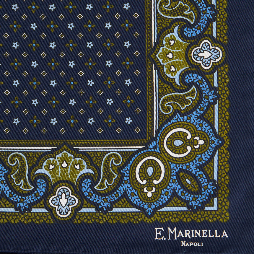 DARK BLUE PRINTED SILK POCKET SQUARE