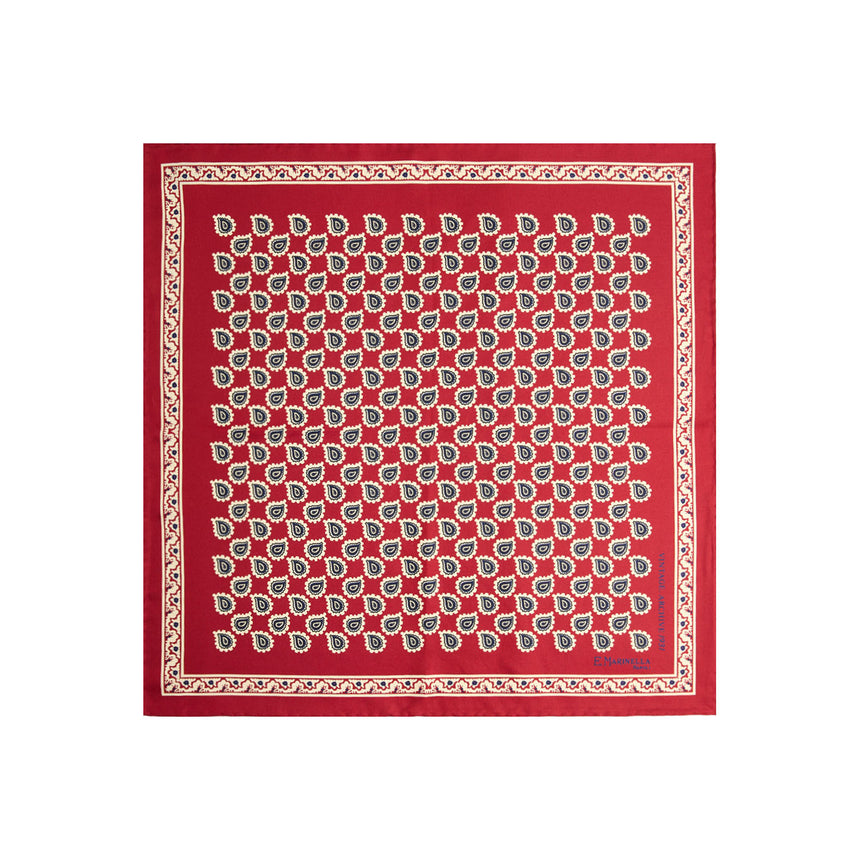 BURGUNDY HAND-PRINTED SILK POCKET SQUARE