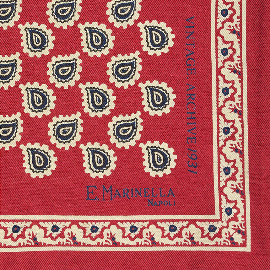 BURGUNDY HAND-PRINTED SILK POCKET SQUARE