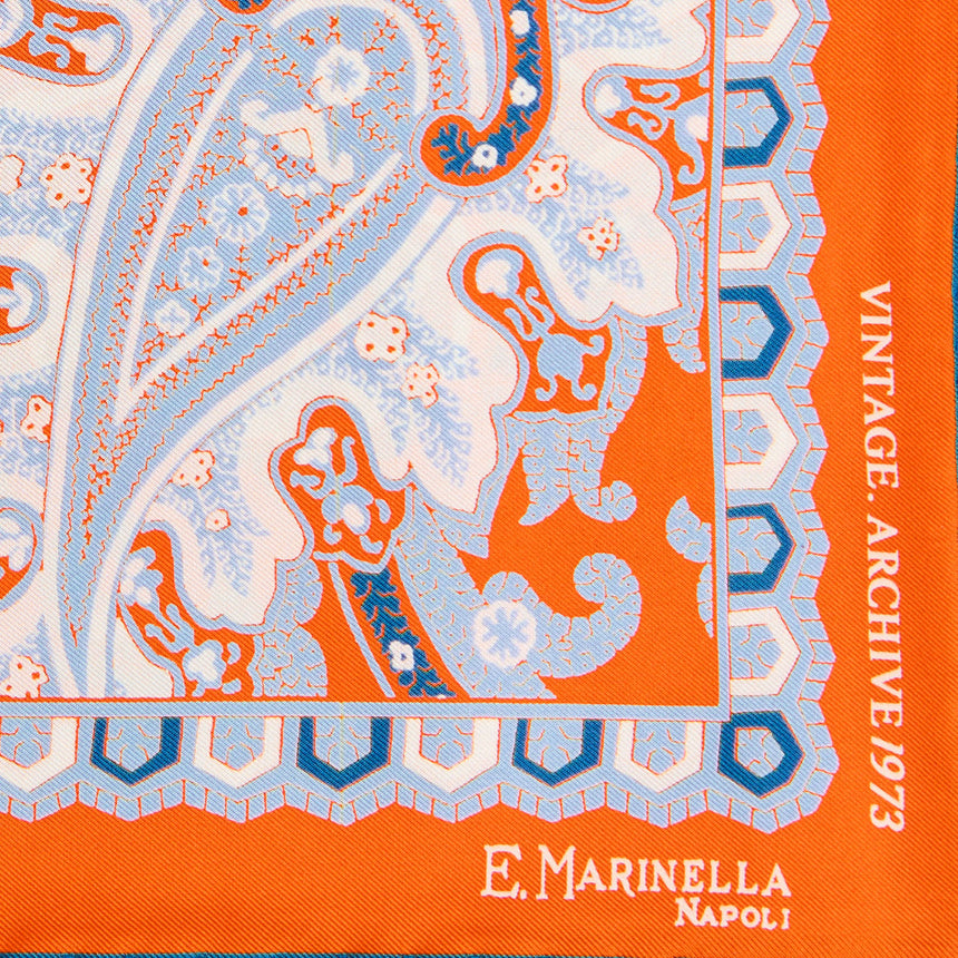 ORANGE HAND-PRINTED SILK POCKET SQUARE