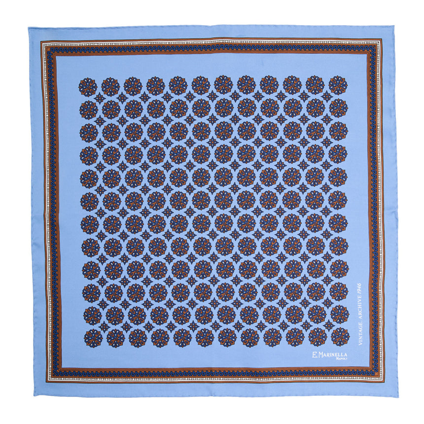 POCHETTE DA TASCHINO IN SETA STAMPATA A MANO AZZURRA