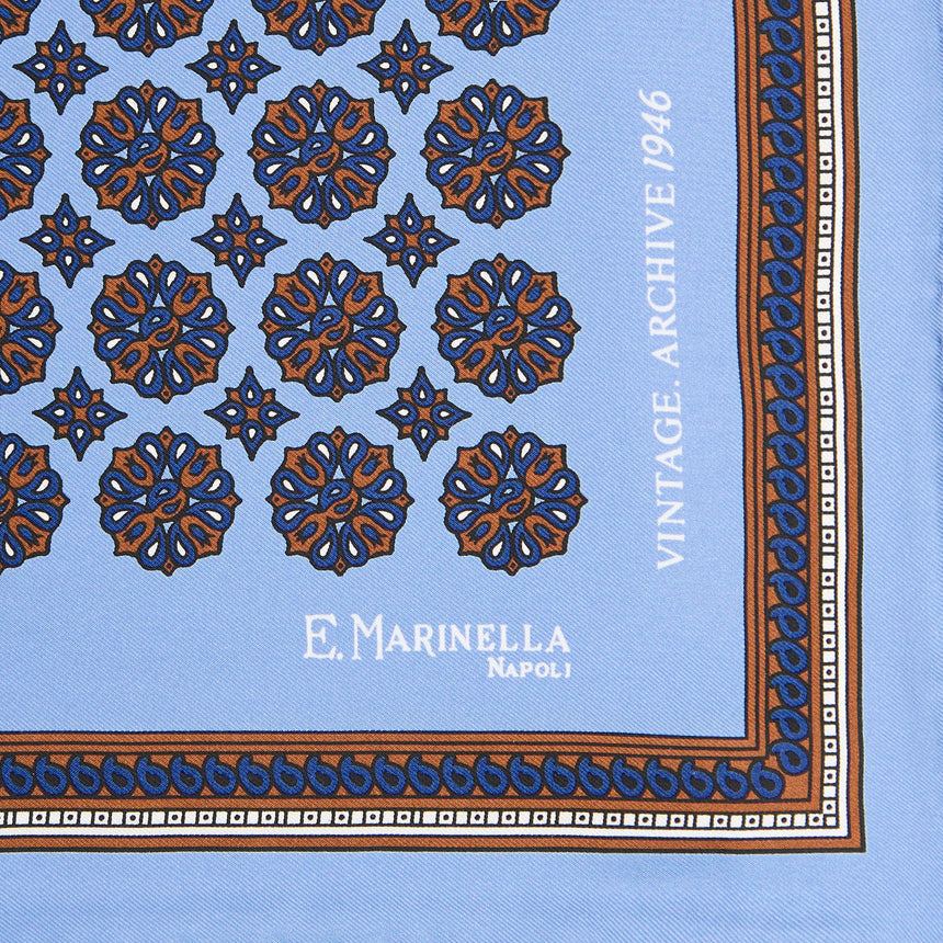 POCHETTE DA TASCHINO IN SETA STAMPATA A MANO AZZURRA