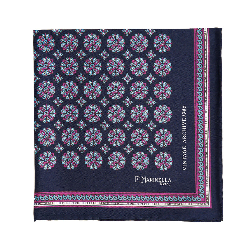 POCHETTE DA TASCHINO IN SETA STAMPATA A MANO BLU SCURO