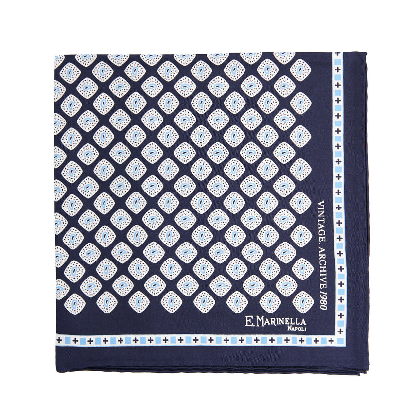 POCHETTE DA TASCHINO IN SETA STAMPATA A MANO BLU SCURO