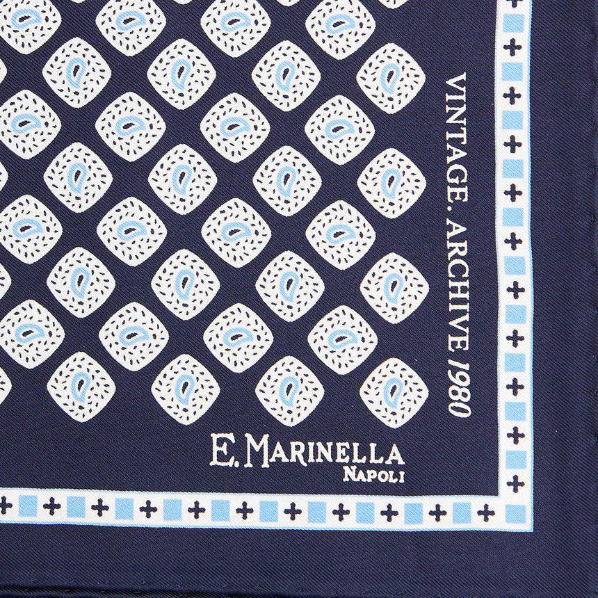 POCHETTE DA TASCHINO IN SETA STAMPATA A MANO BLU SCURO