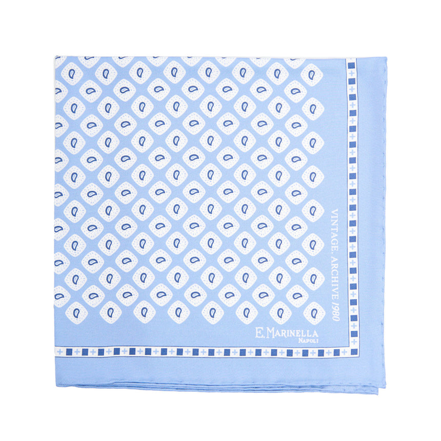 POCHETTE DA TASCHINO IN SETA STAMPATA A MANO AZZURRA