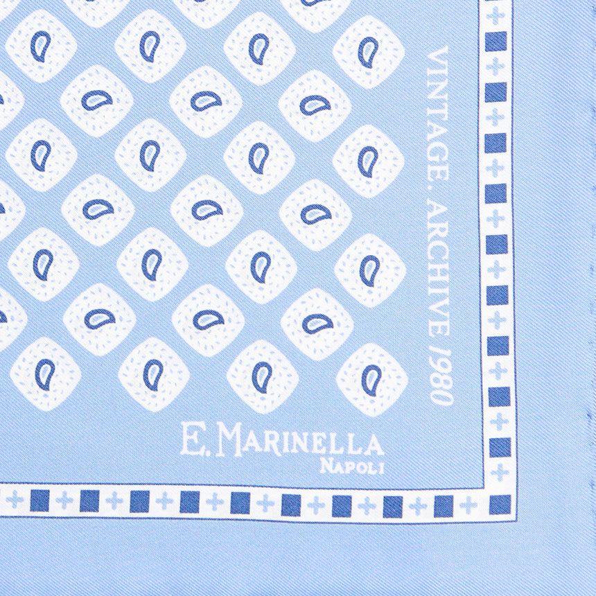 POCHETTE DA TASCHINO IN SETA STAMPATA A MANO AZZURRA