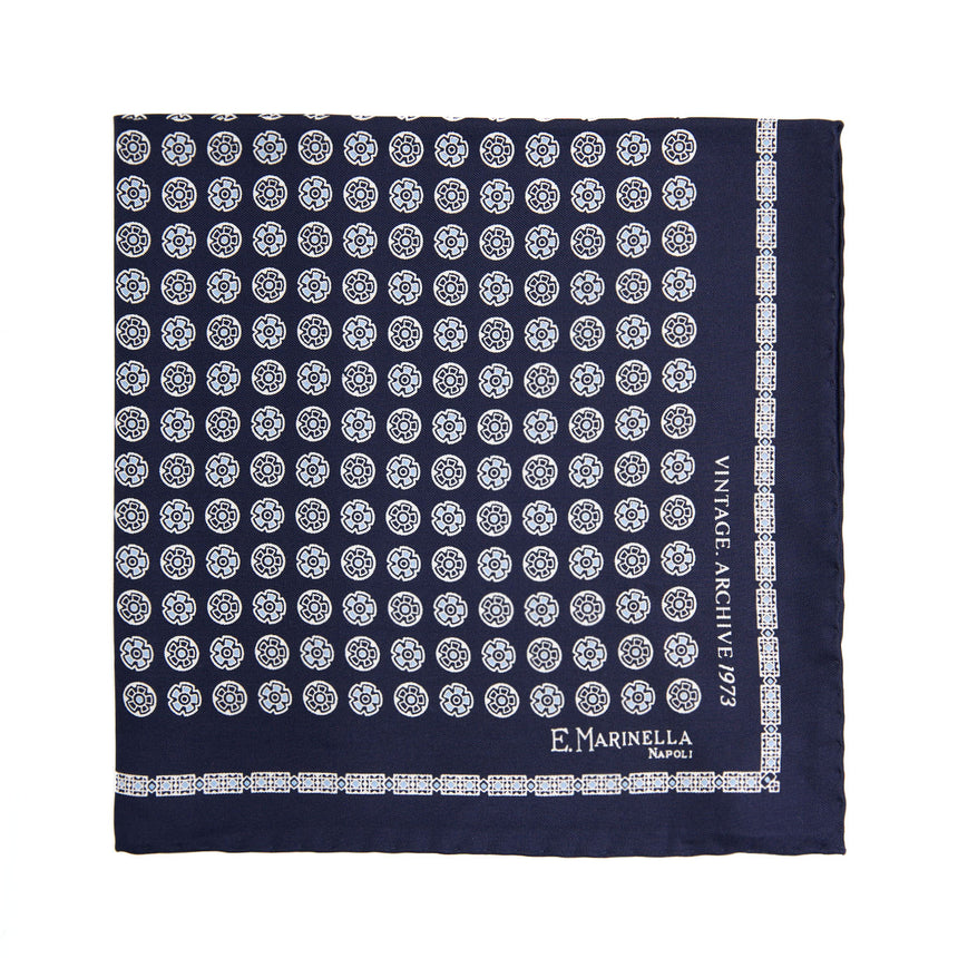 POCHETTE DA TASCHINO IN SETA STAMPATA A MANO BLU SCURO