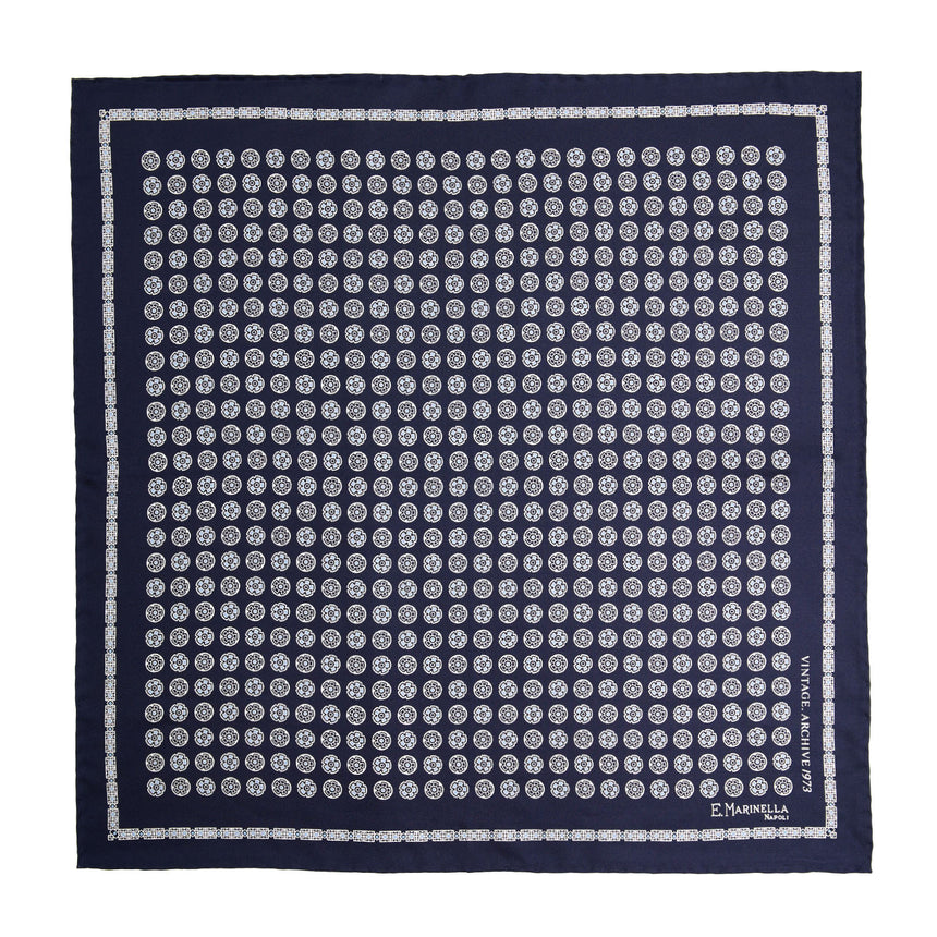 POCHETTE DA TASCHINO IN SETA STAMPATA A MANO BLU SCURO