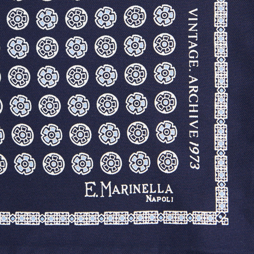 POCHETTE DA TASCHINO IN SETA STAMPATA A MANO BLU SCURO