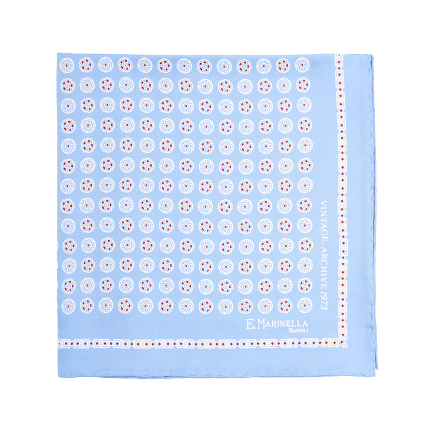 LIGHT BLUE HAND-PRINTED SILK POCKET SQUARE