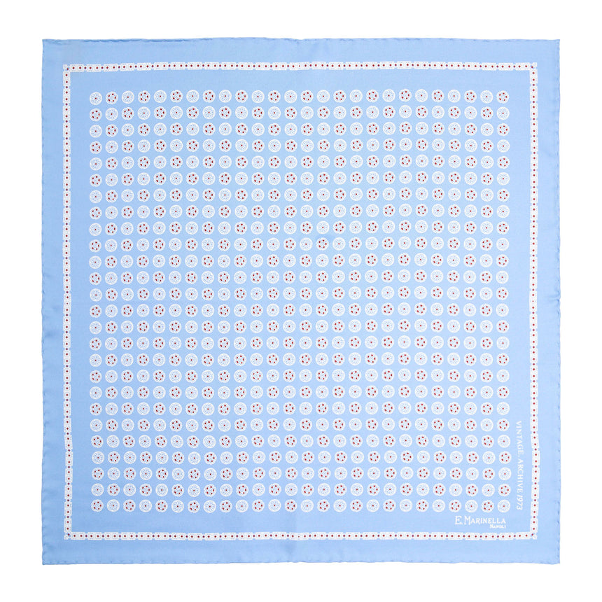 LIGHT BLUE HAND-PRINTED SILK POCKET SQUARE
