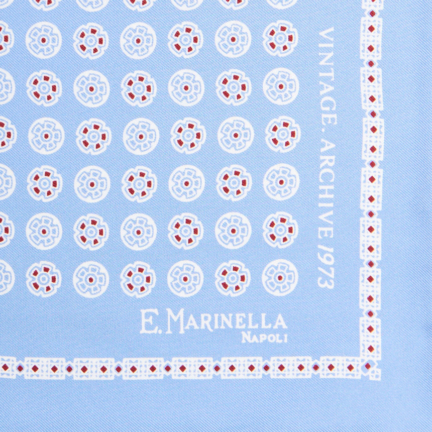 LIGHT BLUE HAND-PRINTED SILK POCKET SQUARE