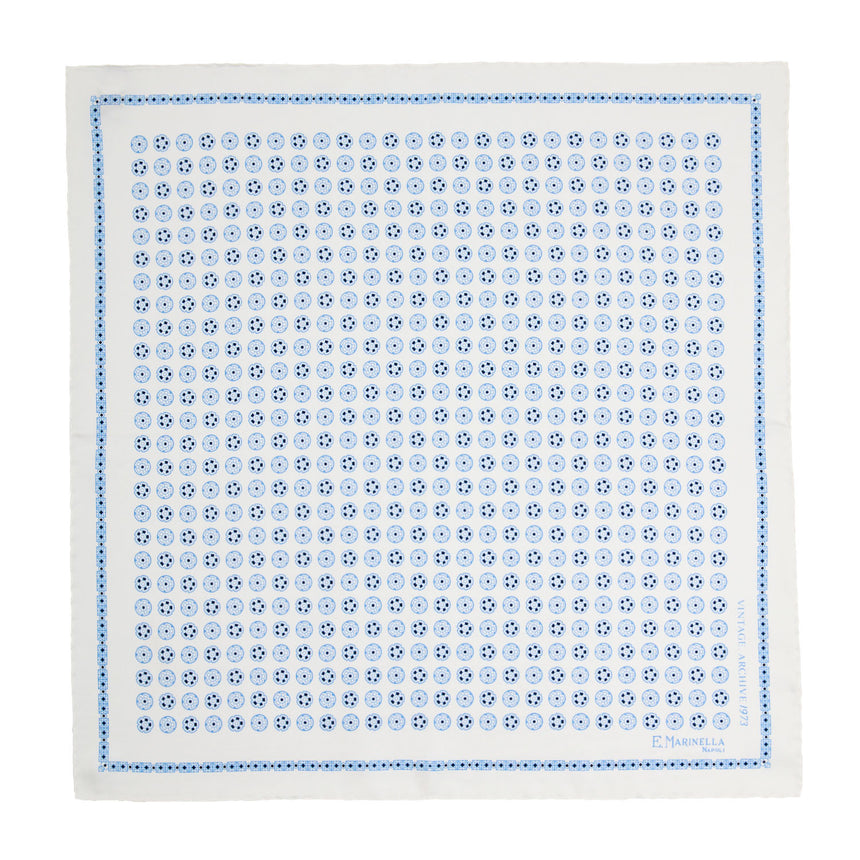 WHITE HAND-PRINTED SILK POCKET SQUARE