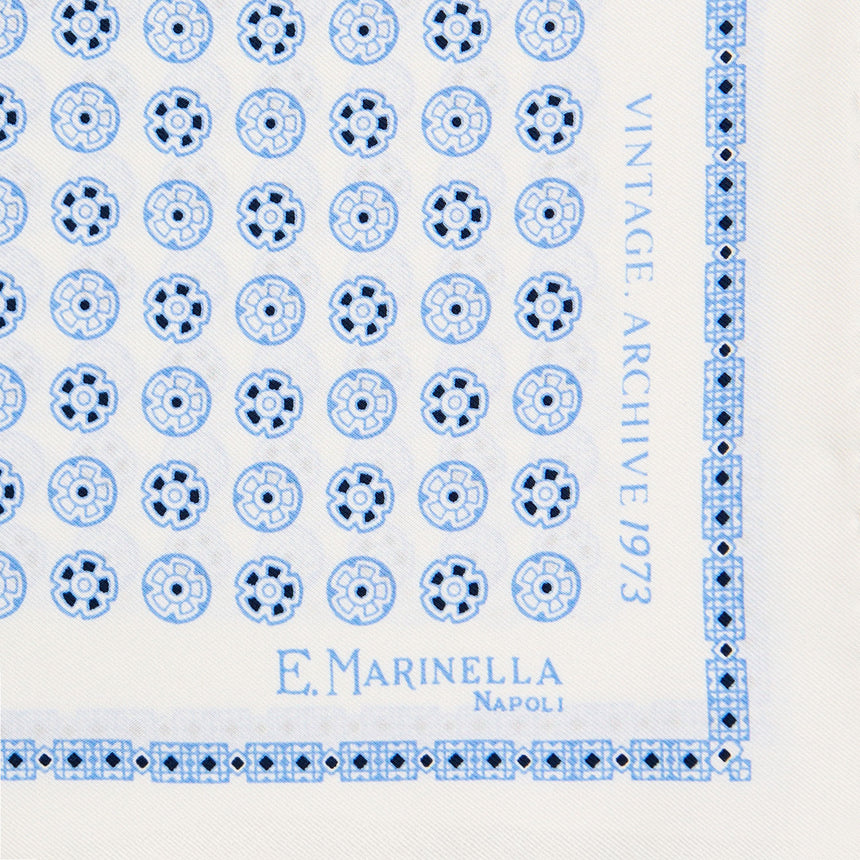 WHITE HAND-PRINTED SILK POCKET SQUARE