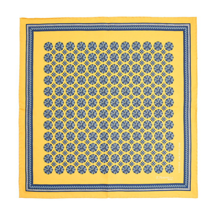YELLOW HAND-PRINTED SILK POCKET SQUARE