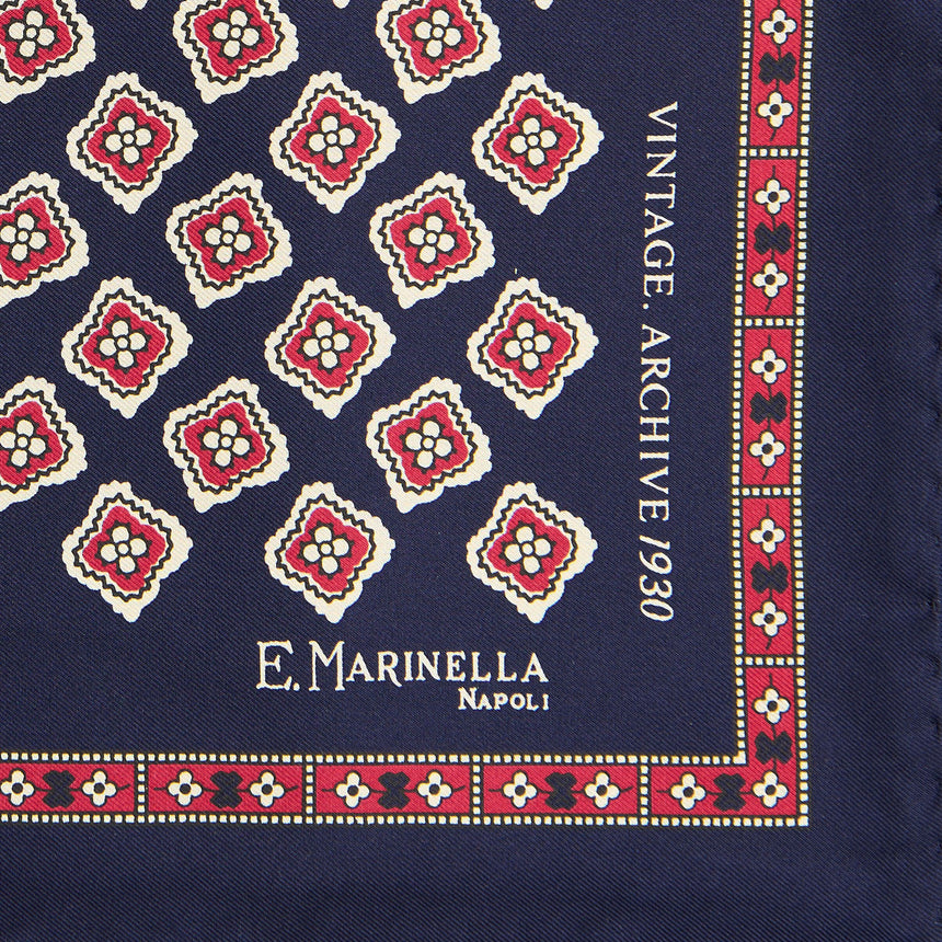 POCHETTE DA TASCHINO IN SETA STAMPATA A MANO BLU SCURO