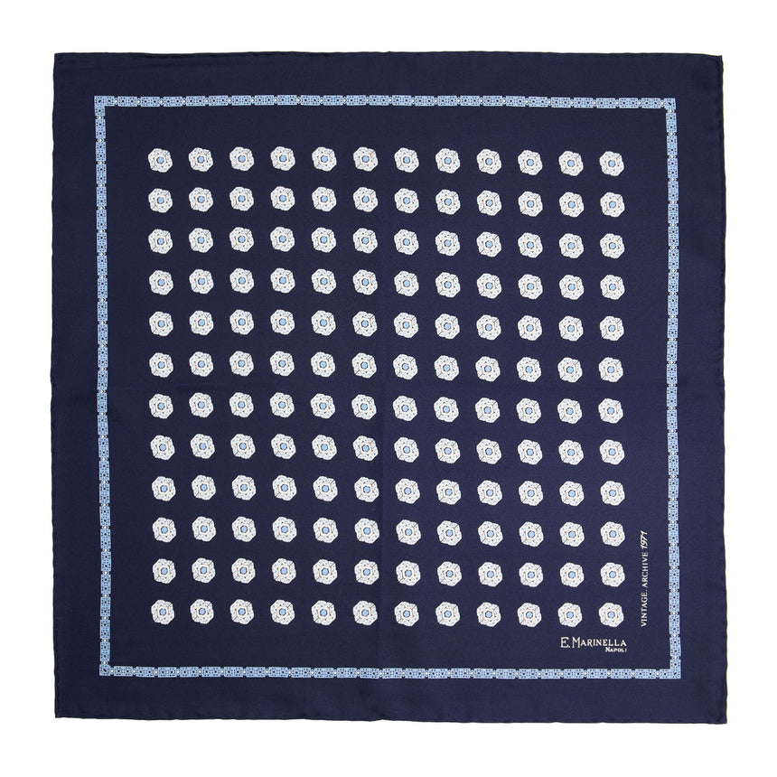 POCHETTE DA TASCHINO IN SETA STAMPATA A MANO BLU SCURO