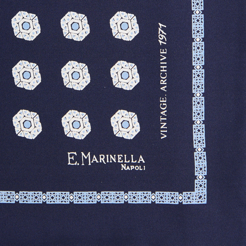 POCHETTE DA TASCHINO IN SETA STAMPATA A MANO BLU SCURO