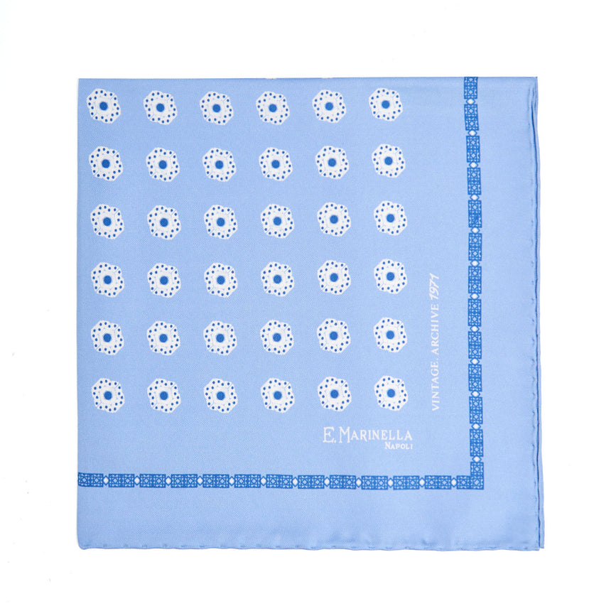 LIGHT BLUE HAND-PRINTED SILK POCKET SQUARE