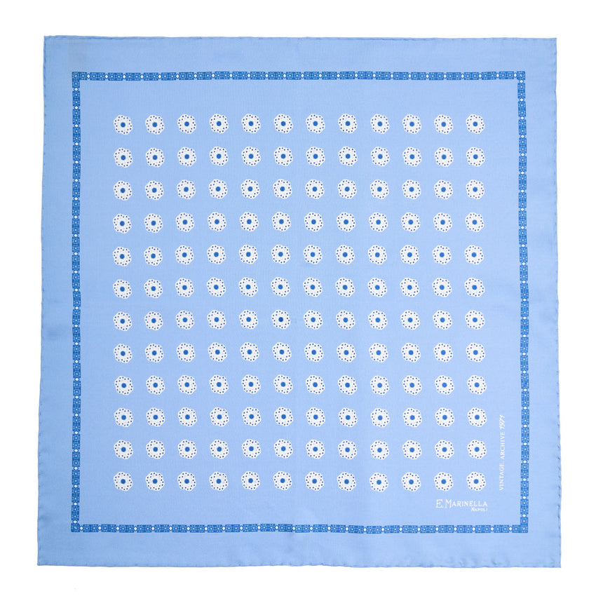 LIGHT BLUE HAND-PRINTED SILK POCKET SQUARE