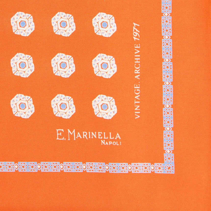 ORANGE HAND-PRINTED SILK POCKET SQUARE