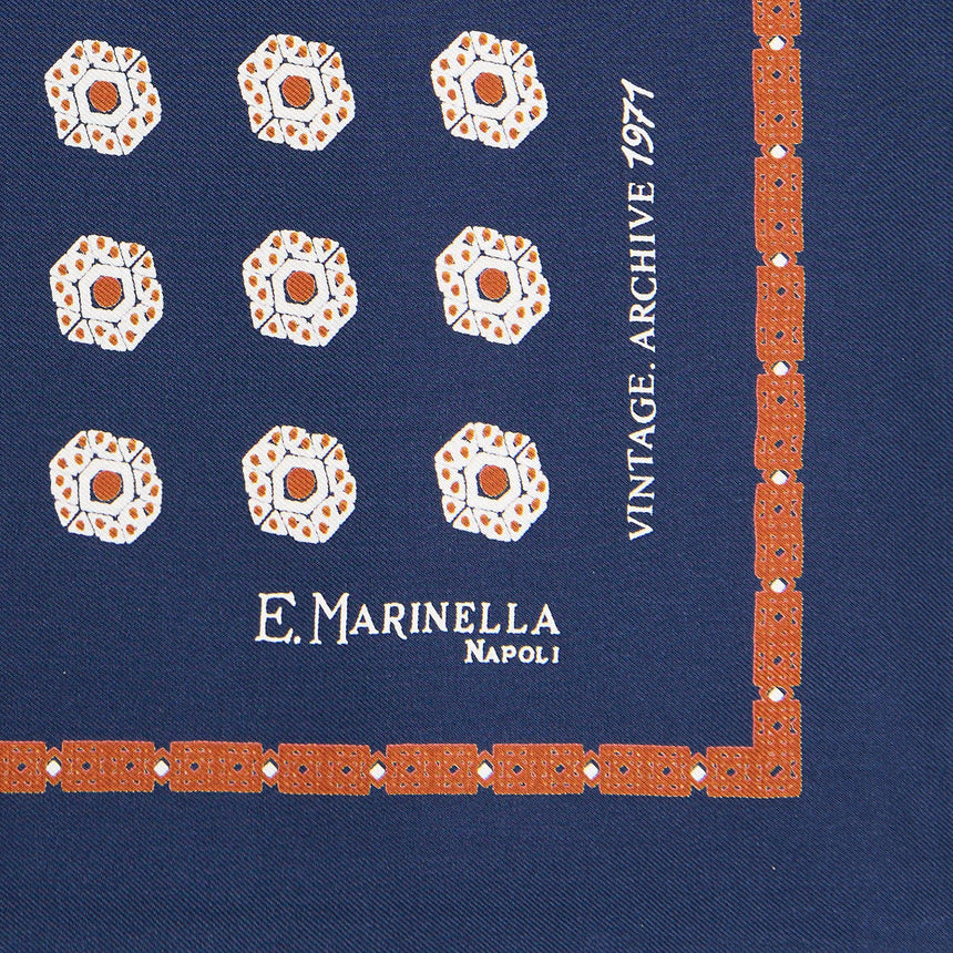 POCHETTE DA TASCHINO IN SETA STAMPATA A MANO BLU SCURO