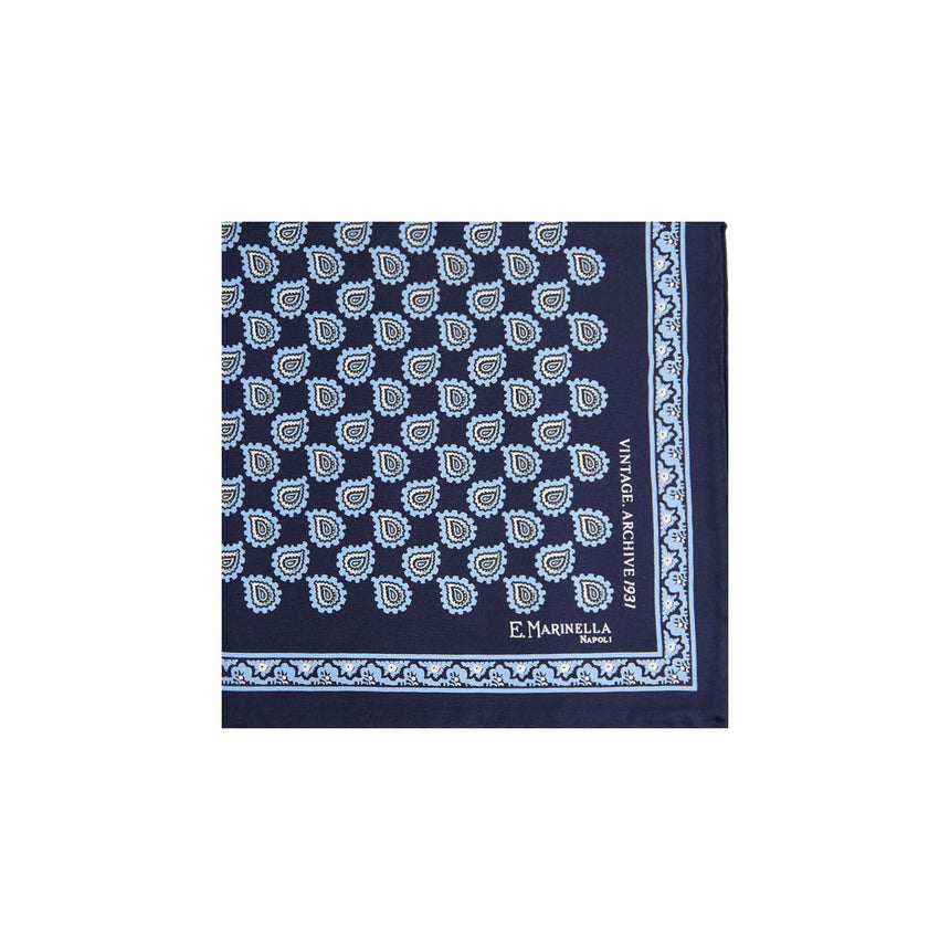 POCHETTE DA TASCHINO IN SETA STAMPATA A MANO BLU SCURO