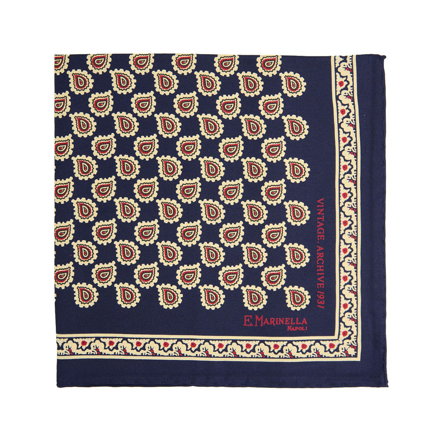 POCHETTE DA TASCHINO IN SETA STAMPATA A MANO BLU SCURO