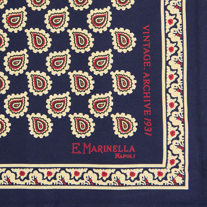 POCHETTE DA TASCHINO IN SETA STAMPATA A MANO BLU SCURO