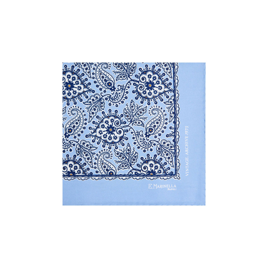 POCHETTE DA TASCHINO IN SETA STAMPATA A MANO AZZURRA