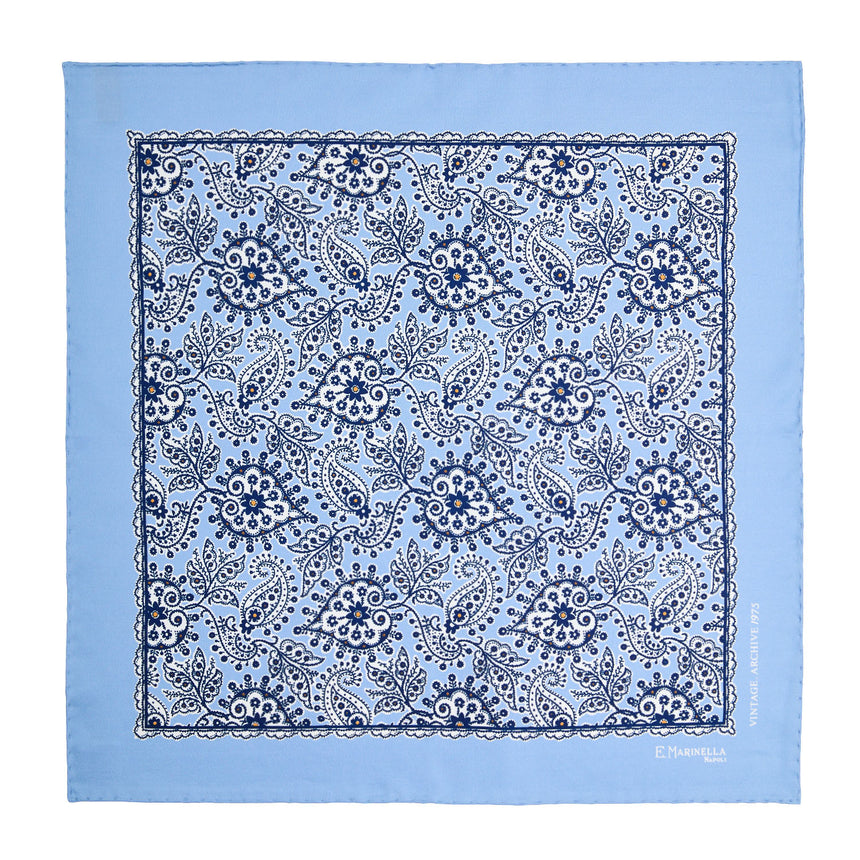 LIGHT BLUE HAND-PRINTED SILK POCKET SQUARE