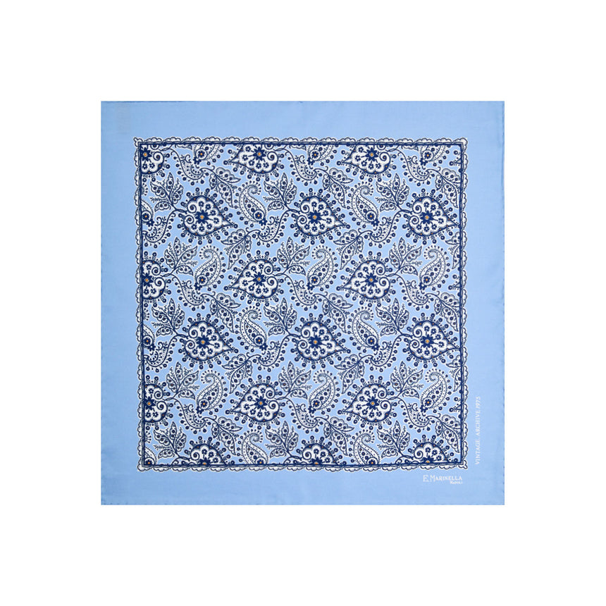 POCHETTE DA TASCHINO IN SETA STAMPATA A MANO AZZURRA