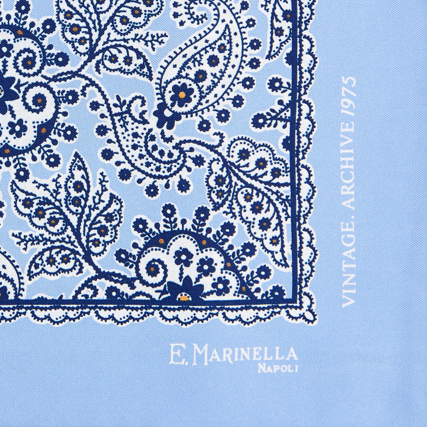 LIGHT BLUE HAND-PRINTED SILK POCKET SQUARE