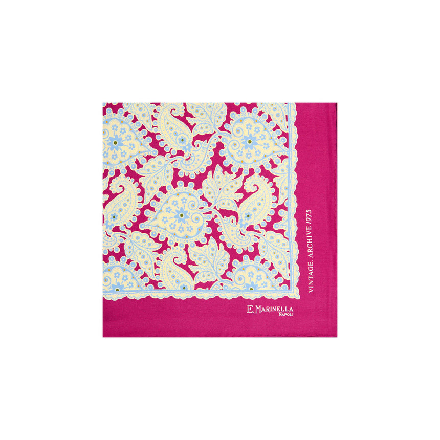 FUCHSIA HAND-PRINTED SILK POCKET SQUARE