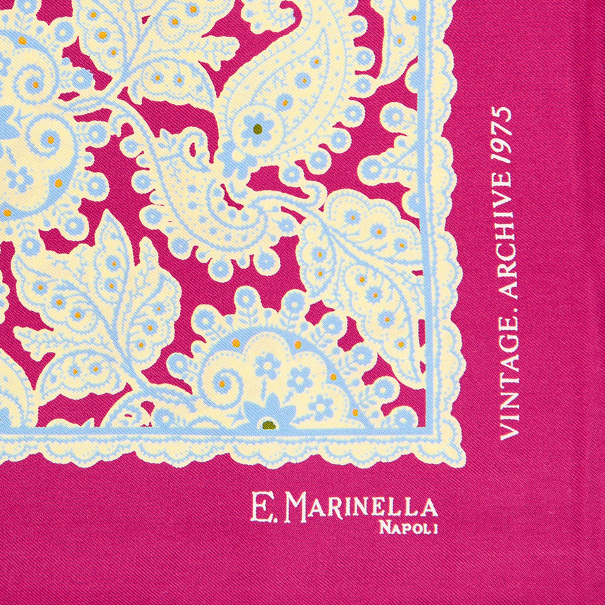 FUCHSIA HAND-PRINTED SILK POCKET SQUARE