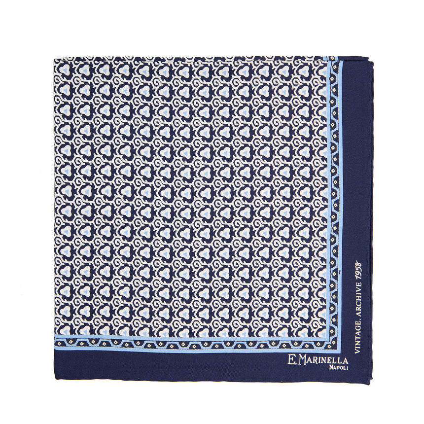 POCHETTE DA TASCHINO IN SETA STAMPATA A MANO BLU SCURO