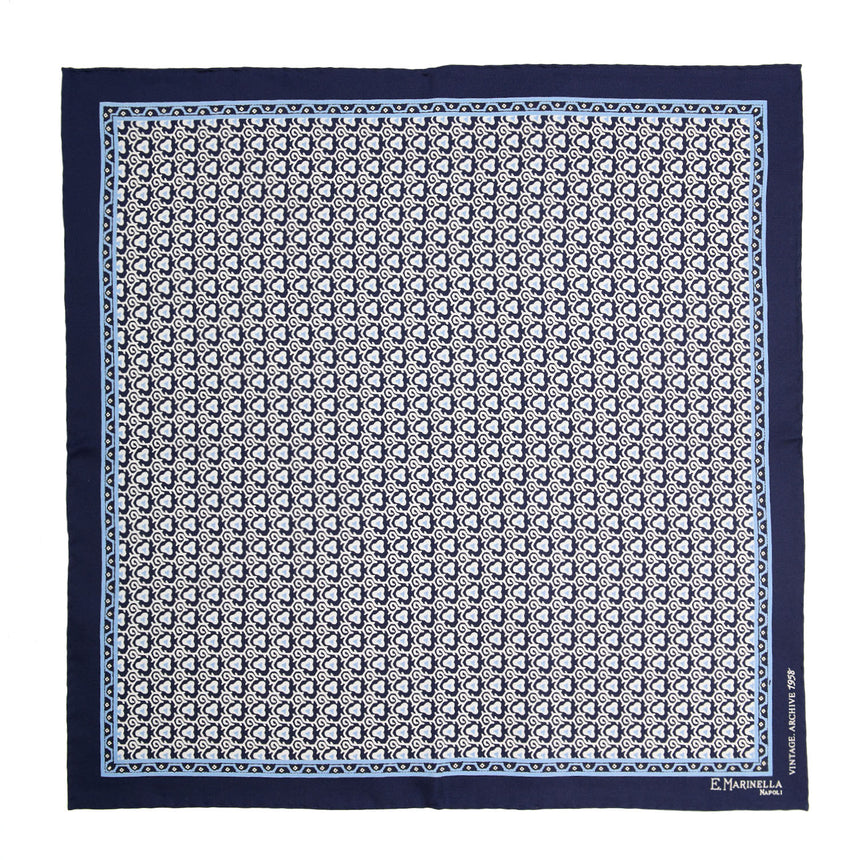 POCHETTE DA TASCHINO IN SETA STAMPATA A MANO BLU SCURO