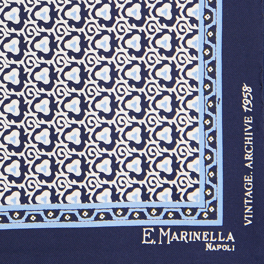 DARK BLUE HAND-PRINTED SILK POCKET SQUARE
